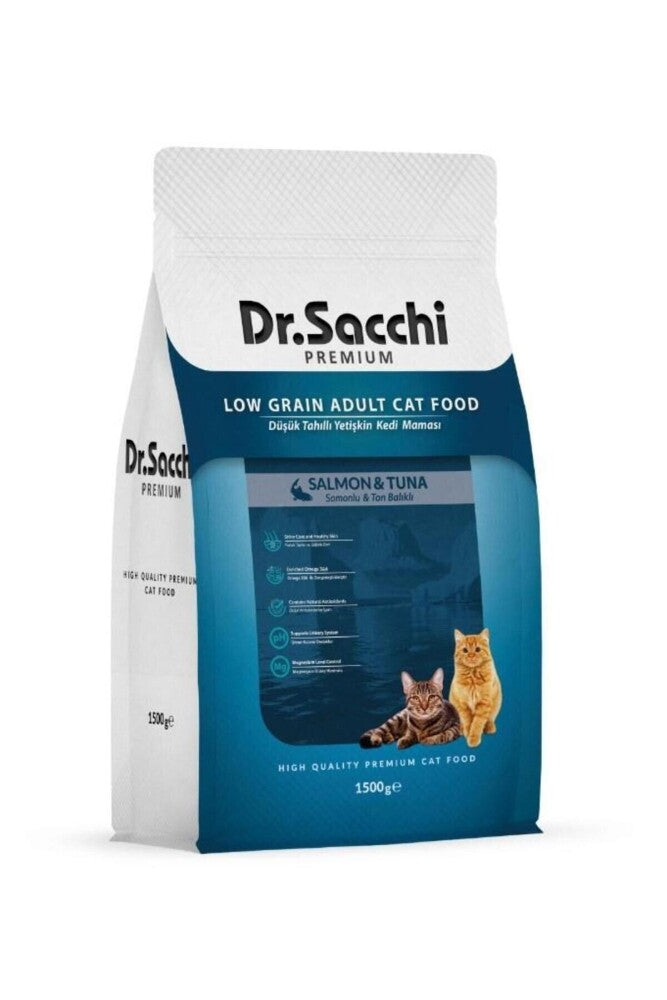 Dr. Sacchi Premium Düşük Tahıllı Somonlu Ve Ton Balıklı Yetişkin Kedi Maması 1.5 KG | SRC: Barcode: 8690286592416